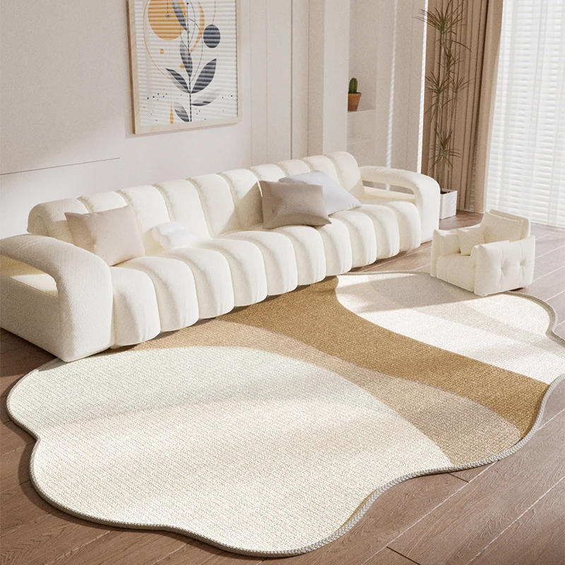 

Simple Cream Style Living Room Carpet Irregular Lines Sofa Carpets Large Size Bedroom Rug Easy To Care for Coffee Table Rugs 양탄자