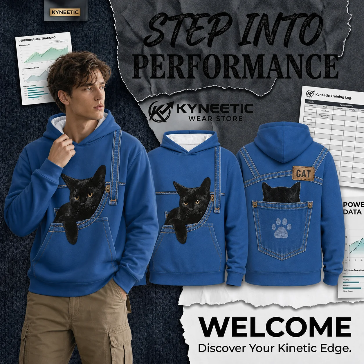 Cute Denim Cat Parent-Child Hoodie Kawaii 3D Animal Thanksgiving Autumn Pullover Sweatshirt Long Sleeve Pocket Outfits Top