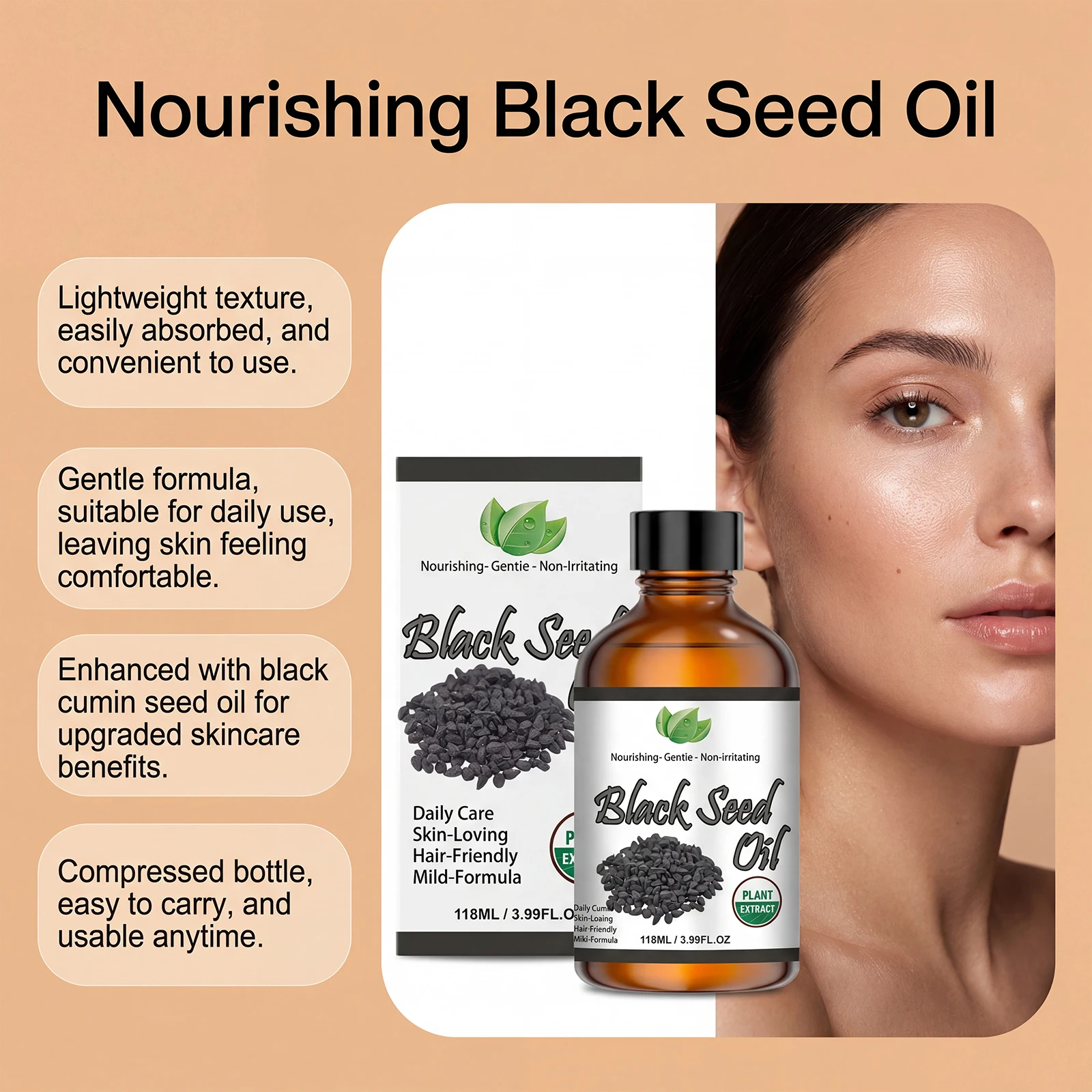Organic Black Seed Oil Hair,Body & Face Nourishing Moisturize Essence Oil Natural Smooth Skin Care Product Multi Effect Care Oil