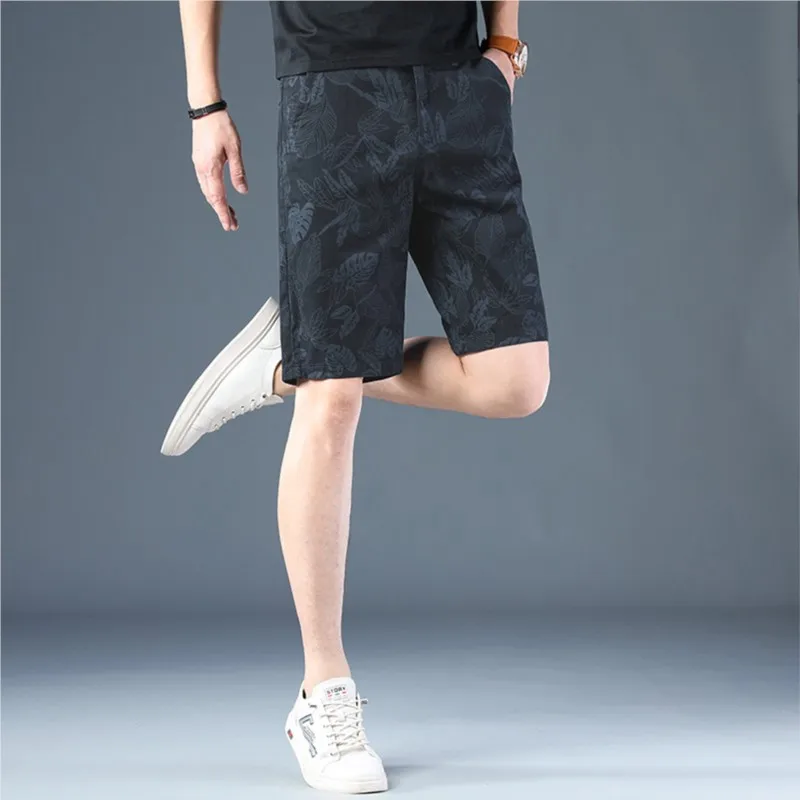 BOWEYLUN 夏新メンズ花柄カジュアルショーツアウタープリントコットン 5 点パンツ男性用