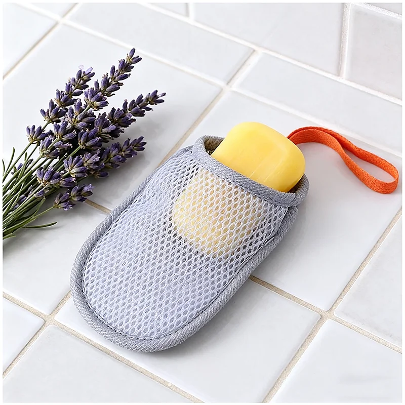 كيس شبكي لصابون الساندويتش مزدوج الجوانب لغسول الوجه للاستحمام يخلق رغوة غنية مع كيس شبكي فقاعي الصابون
