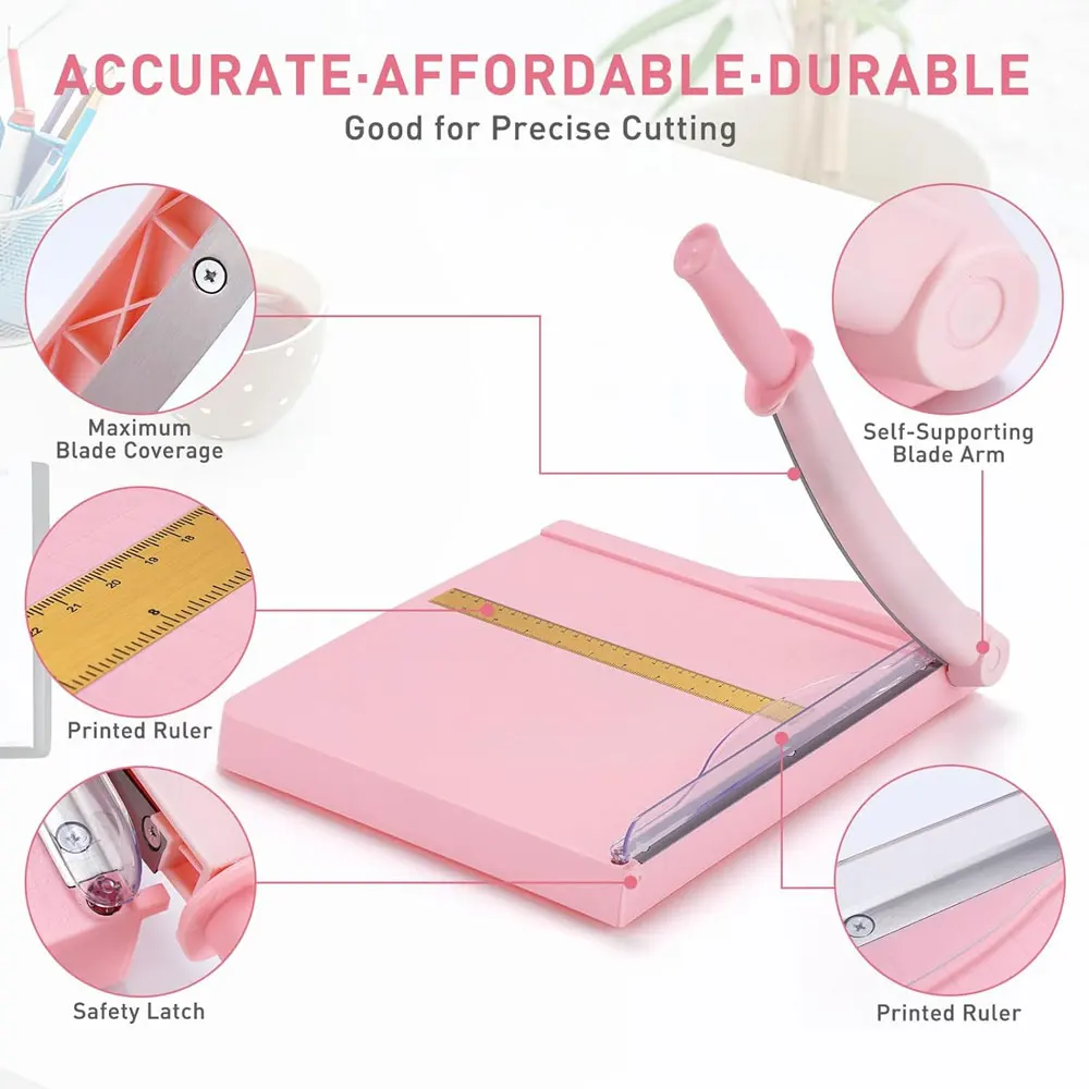 Paper cutter, paper cutter with safety guard, 12-inch cutting length, 16-sheet capacity paper cutter, guillotine paper cutter.