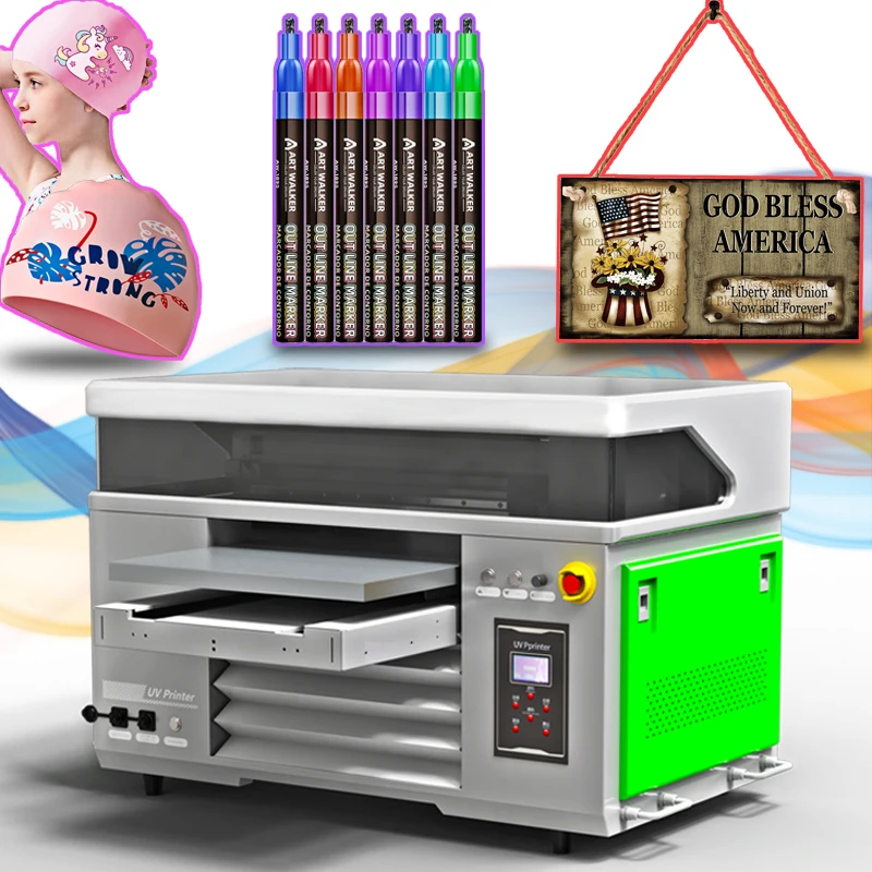 The Latest 4060 UV DTF Printer Desktop A2 UV Printer Printing Swimming Cap Pen Wooden Brand AB Glue Varnish UV Inkjet Printer