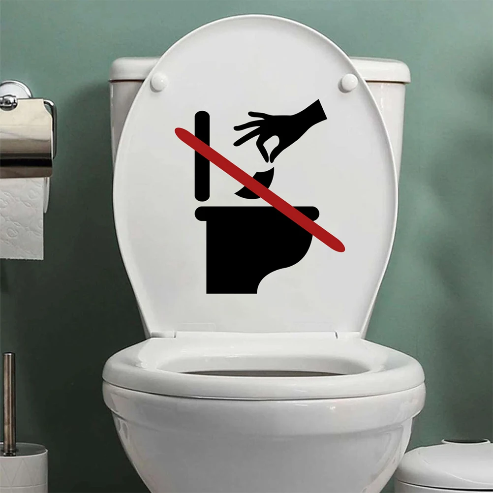 

2 Sheets Toilet Sticker Bathroom Sign Decal Removable Cling Seat Warning Mop Black Wall Art Stickers Smooth Surface Paste Remove