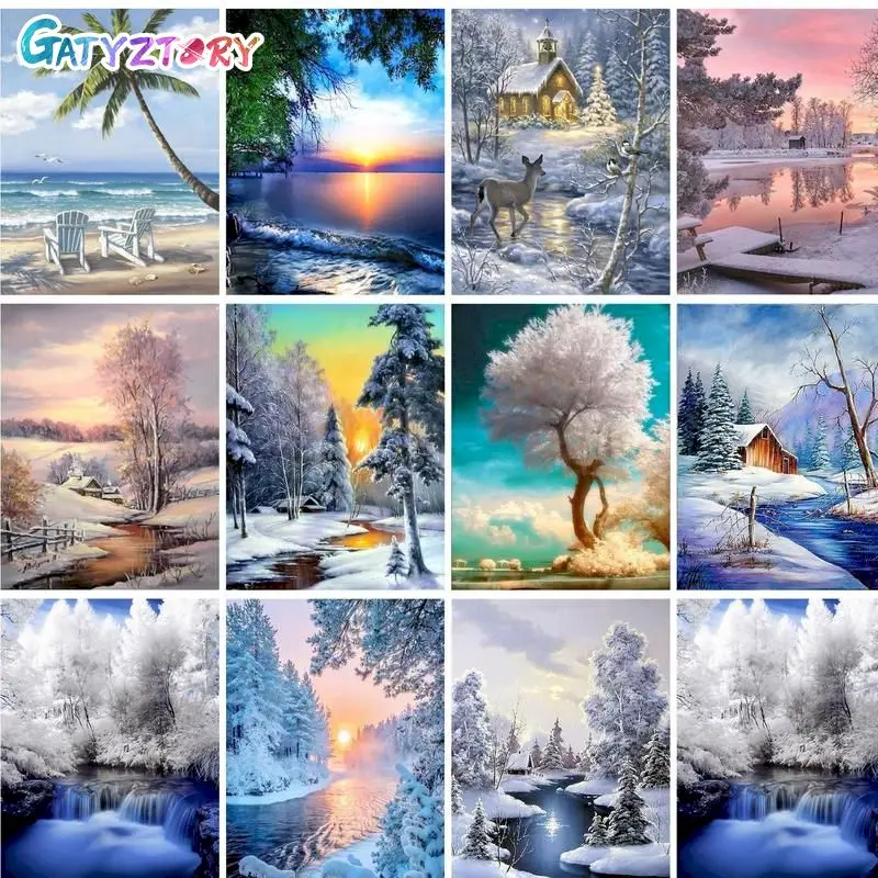 GATYZTORY Framed Painting By Numbers Kits For Adults Four Season Landscape HandPainted Oil Paints Kits For Home Wall Art