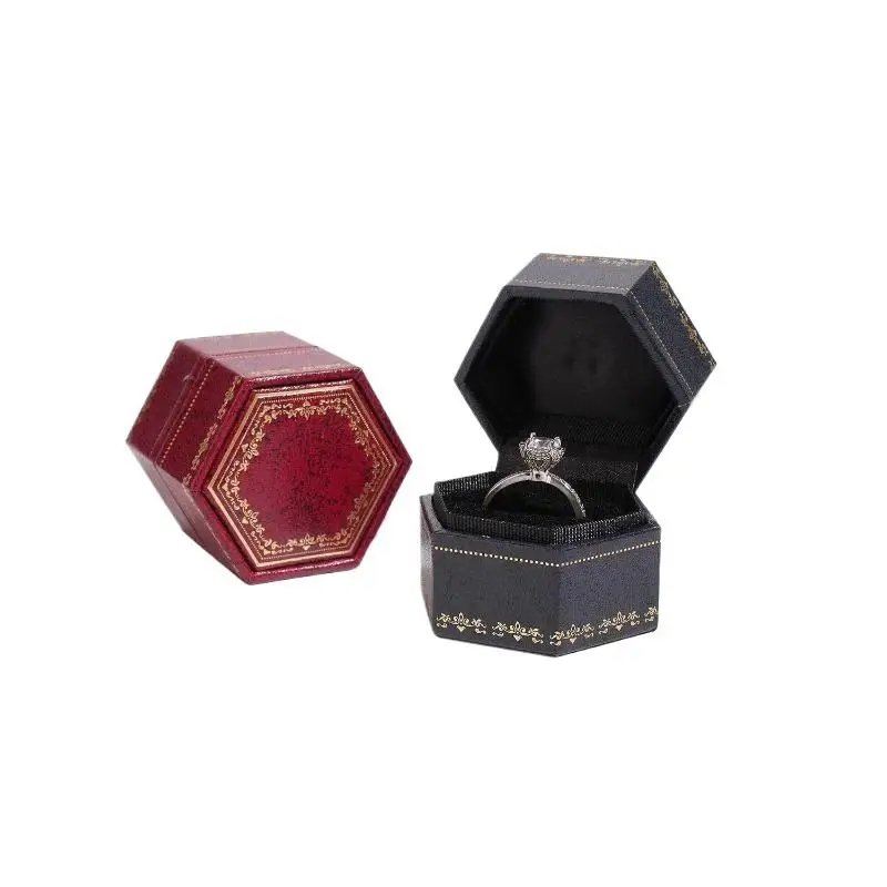 Vintage Sechseckige Samt-Ringbox, Zart Geprägt, Tragbarer Schmuck-Organizer für Reisen und Tägliche Schmuckaufbewahrung – Detail 8