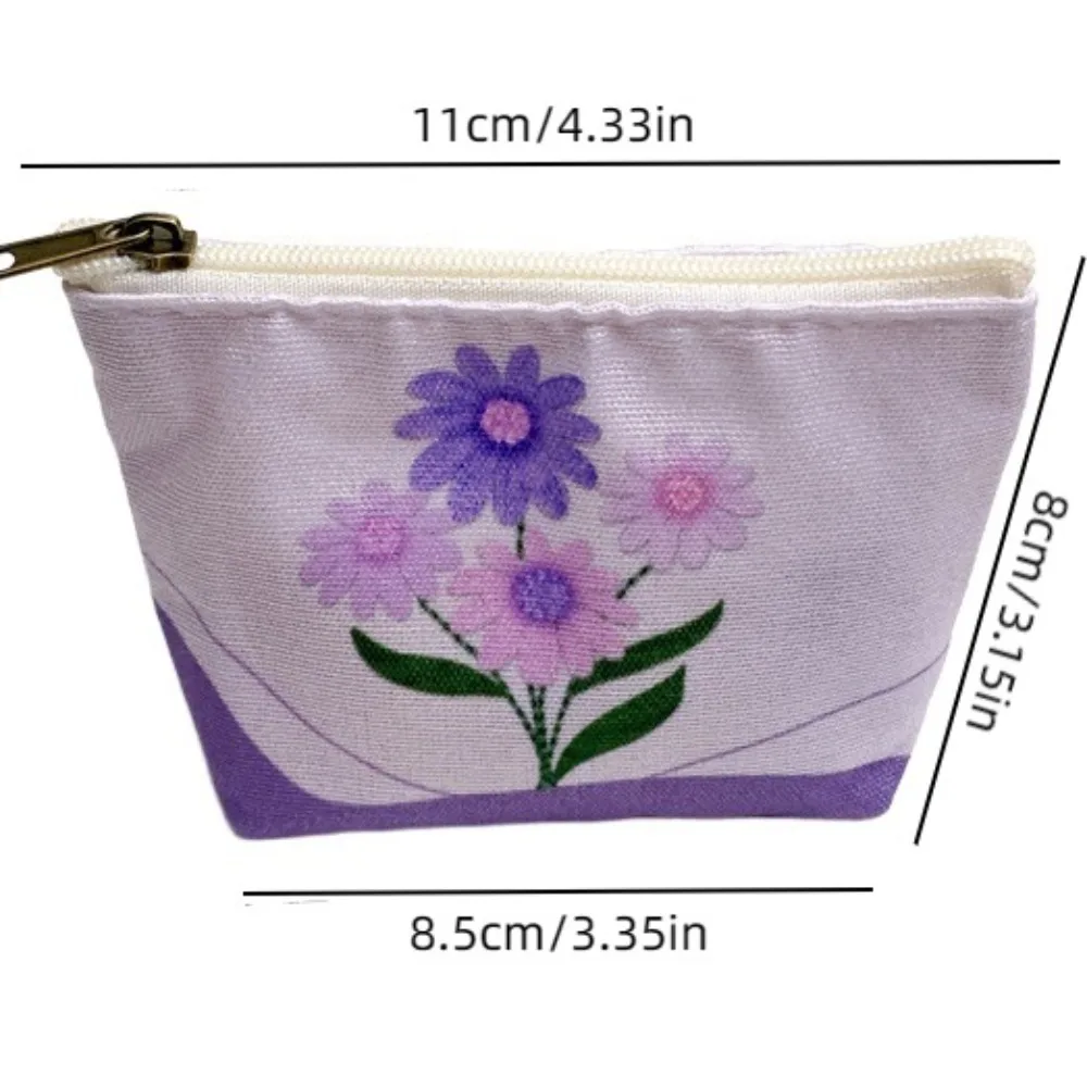 Mini Printed Coin Small Pouch Polyester Flower Canvas Zero Wallet Colorful Zipper Chinese Style Purse Travel