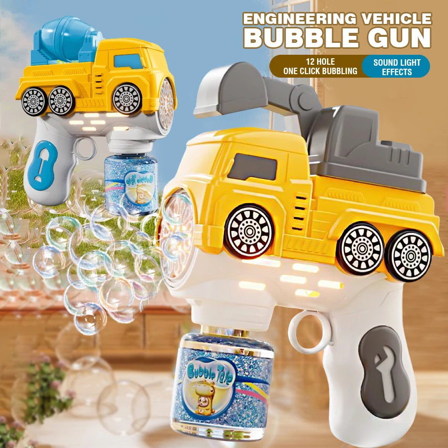 Veículo de engenharia portátil máquina bolha luzes som crianças brinquedos bolha sabão brinquedos festa ao ar livre jogo aniversários presente