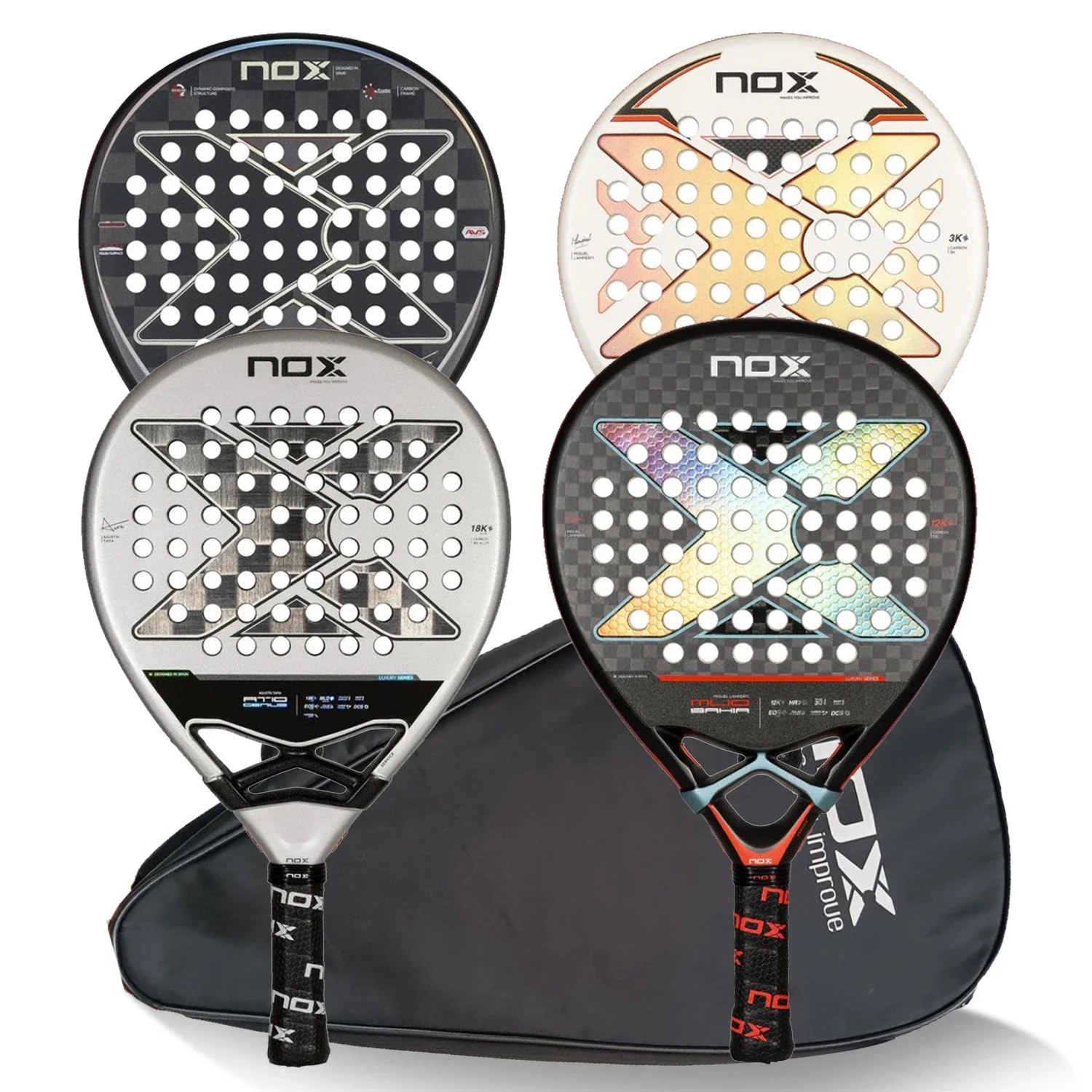 NOX Padel Tennis Racket, 3K Carbon Fiber, Eva Soft Memory Shape, Rough Surface, High Balance Padel Paddle with Bag