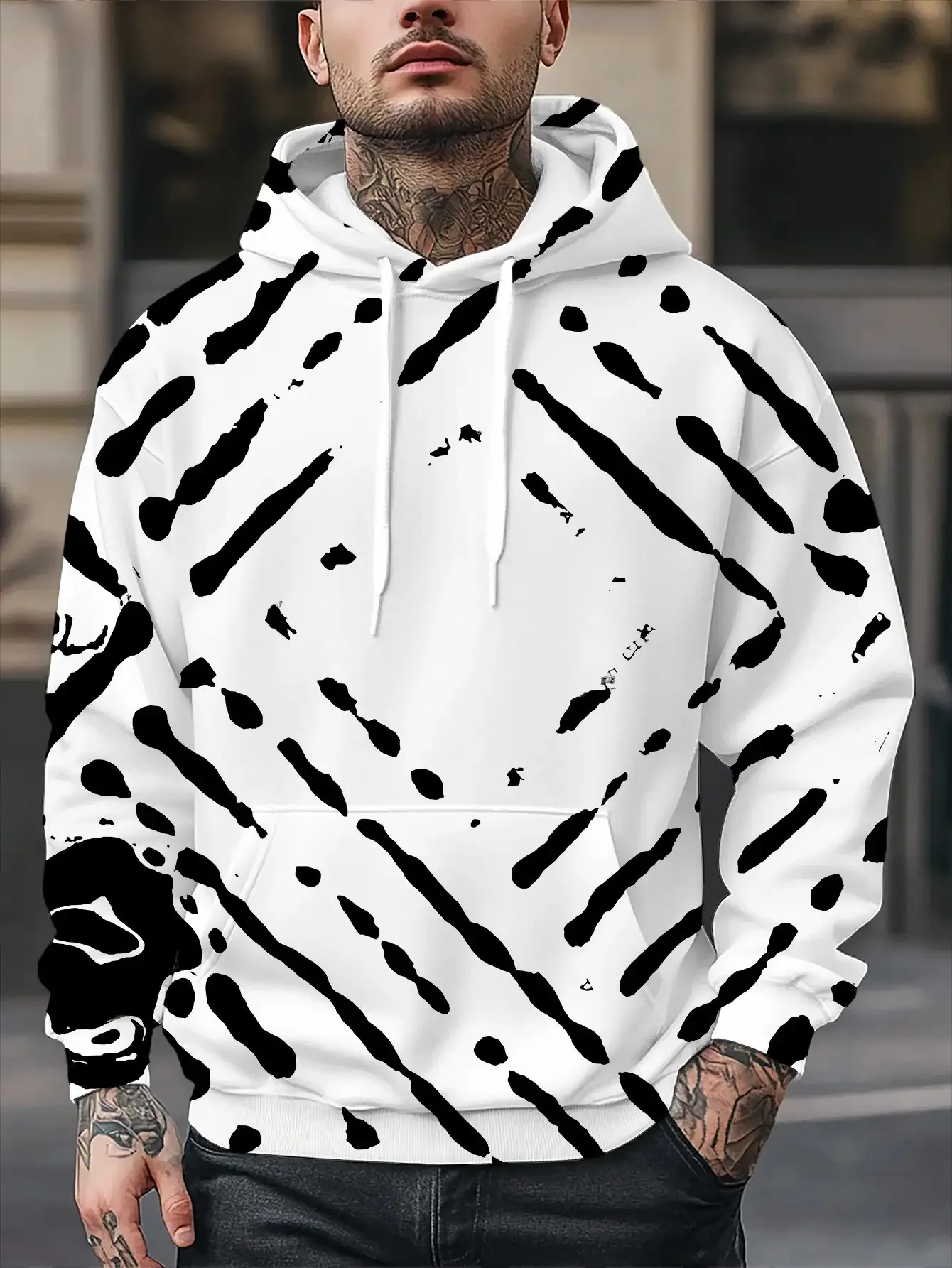 New model: men’s hooded long-sleeve loose-fitting casual printed basic sweatshirt. Perfect for young people in spring, summer, a
