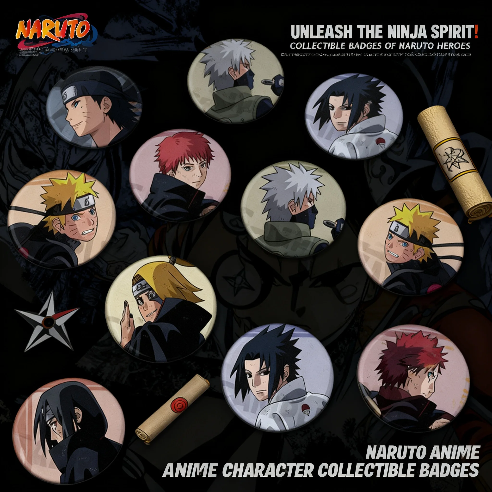 

Naruto Anime Badge Pin Set Kakashi Itachi Neji Brooch Accessory Shiny Film Button Collectible Merchandise Gift for Fans Cosplay