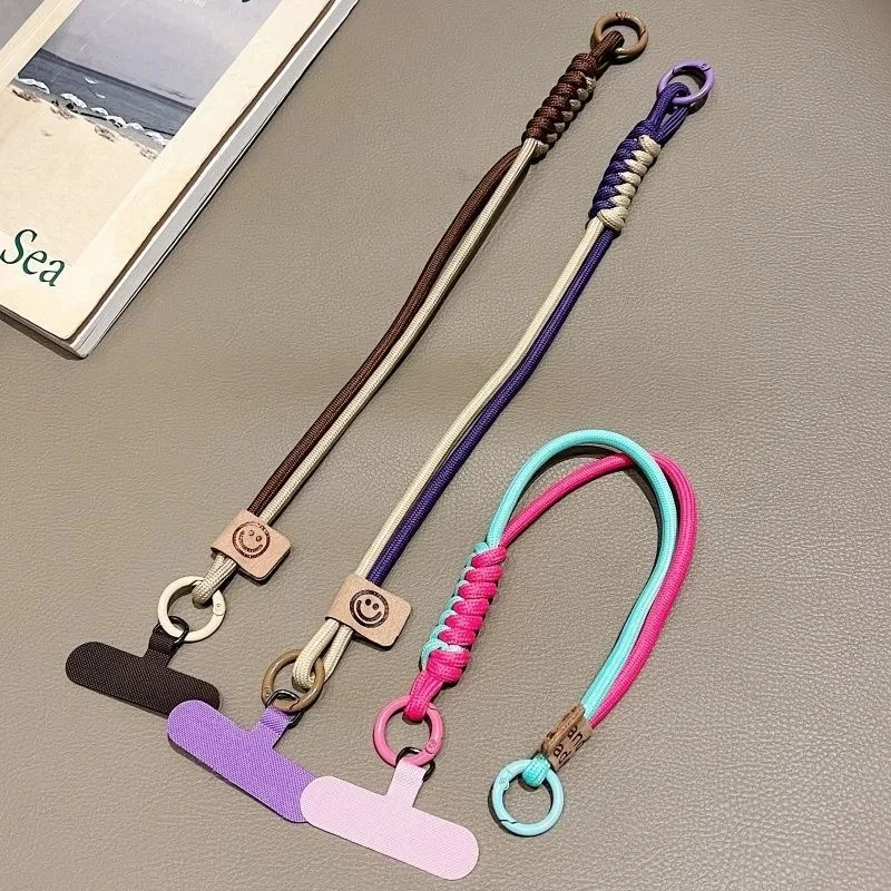 Ins British Style Contrasting Woven Phone Lanyard Short Handheld Trendy Phone Case Wrist Rope Doll Luggage Pendant Hanging Rope