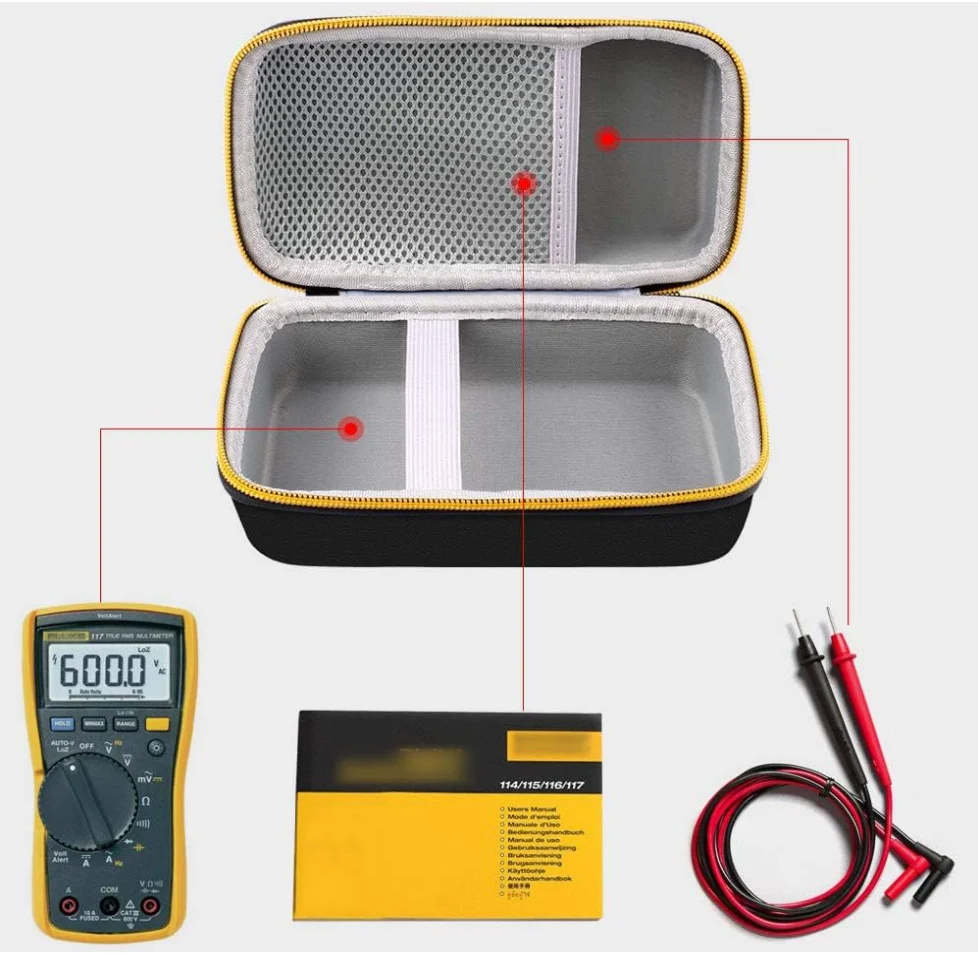 Storage Bag for Fluke 117 115 116 101 107 Digital Multimeter - with Handle, Mesh Pocket for Test Leads & Accessories (Bag Only)