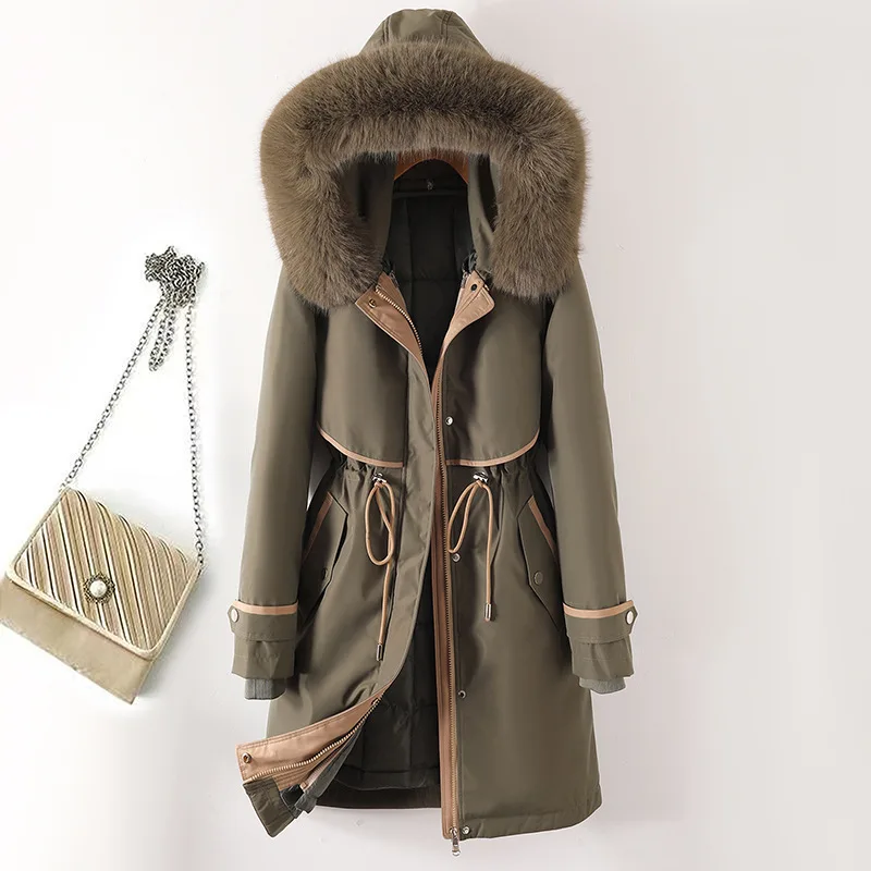Novo outono inverno grande gola de pele parka feminino longo grosso jaqueta de pele do falso removível pele quente luxo maxi casaco cinto peludo outerwear