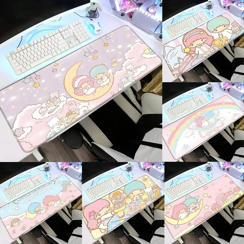 L-Little Twin Stars Mouse Pad Rubber Thicken Overlock Gaming Table Mat Office Computer Keyboard Pad PC Mousepad
