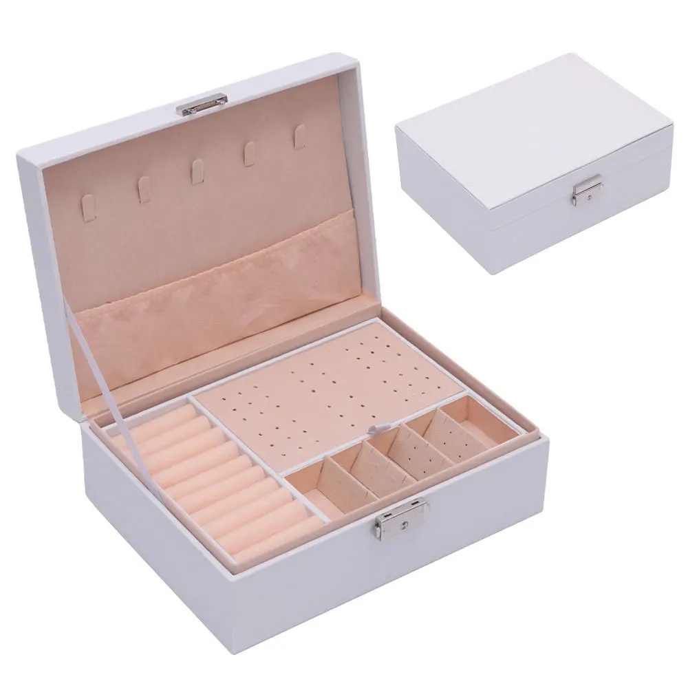 Double-layer Jewelry Box Organizer Earring Ring Necklace Jewlery  Display Storage Case with Lock for Jewelry Boxes and Packaging