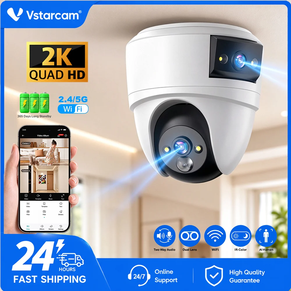 2K 6MP WLAN-Kamera mit Doppellinse für den Innenbereich, 360° °   PTZ CCTV Überwachungskamera mit Nachtsicht, Automatischer Verfolgung, Sicherheitsschutz, Babyphone