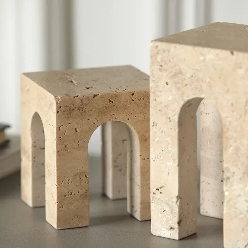Vintage Travertine Crafts Coffee Table Cabinet Decor Hand-Carved Marble Bedroom Living Room Home Decoration Accessories
