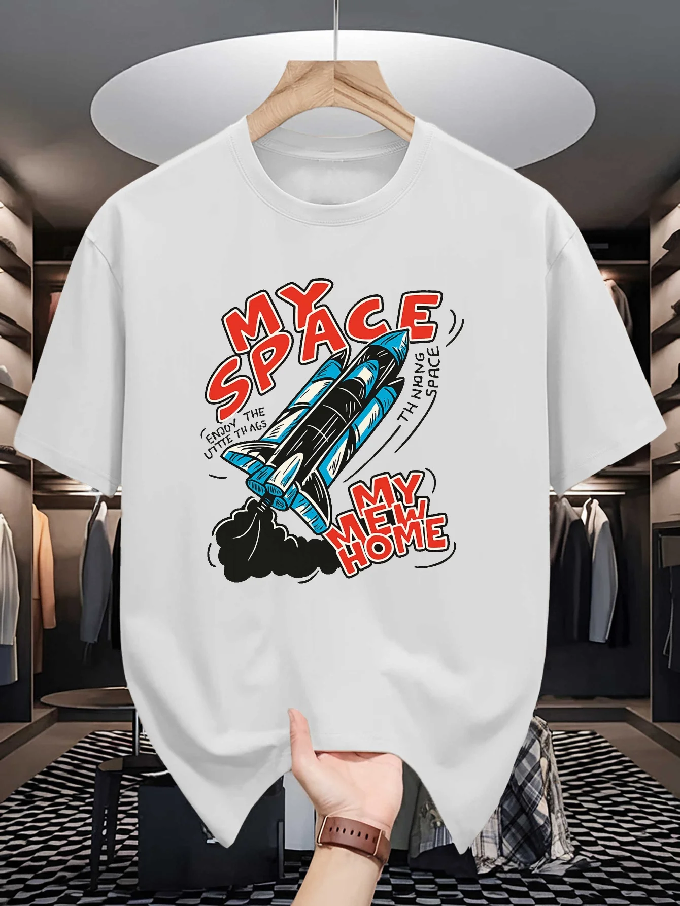 Vintage Space Shuttle Rocket Mens T Shirt My Space My New Home Print Short Sleeve Tees Casual Tops Astronomy Fans Summer Outfit