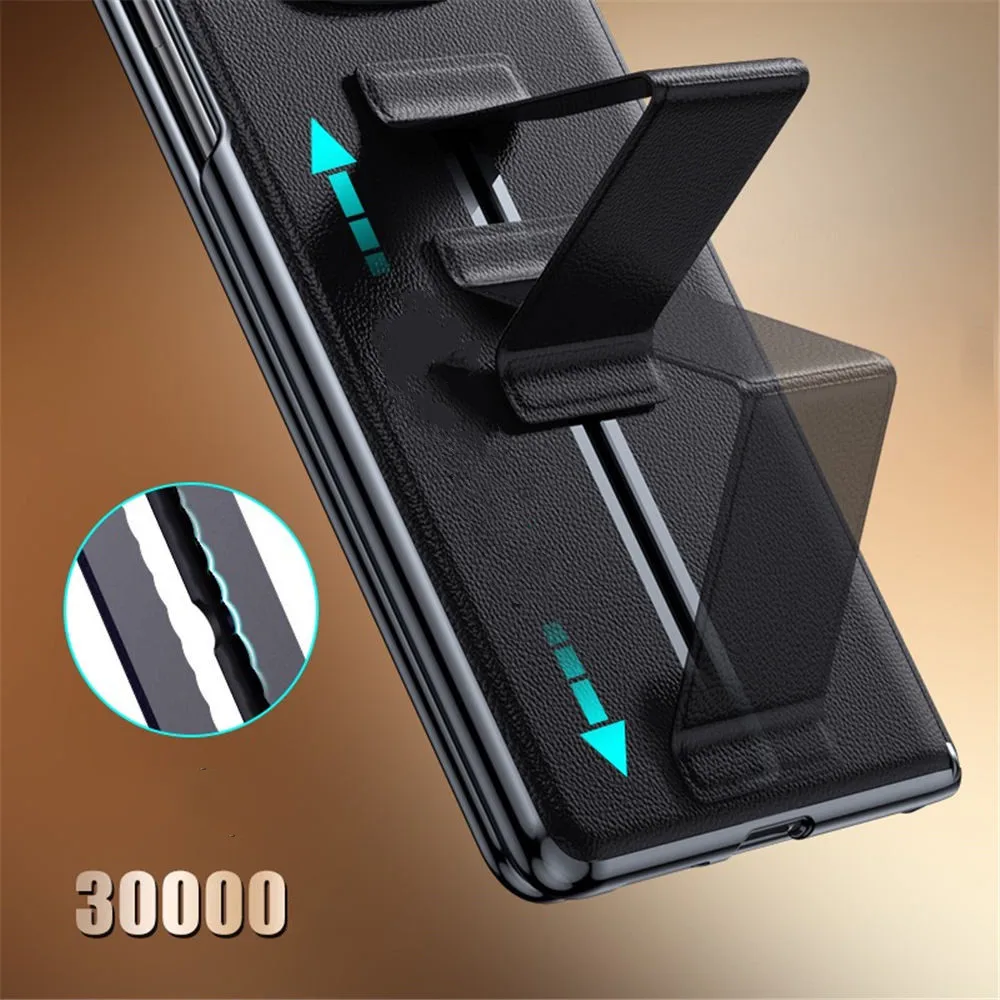 화웨이 메이트 X5 X6 마그네틱 손목 밴드 홀더 커버에 대한 프리미엄 천연 쇠가죽 채찍으로 치다 가죽 유리 필름 케이스