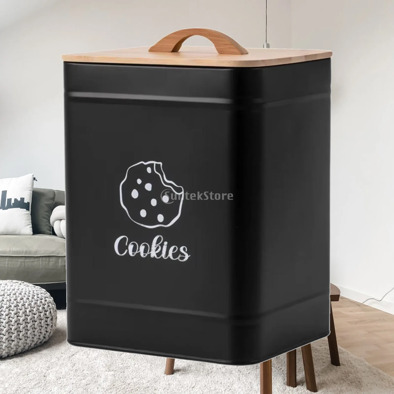 Barattolo Ermetico per Biscotti in Acciaio al Carbonio con Coperchio in Bambù, Contenitore da Cucina di Grande Capacità per Farina, Caffè, Zucchero