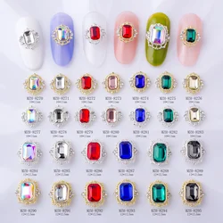 10pcs Luxury Nail Charms Jewelry Parts Flatback Nail Art Rhinestone Alloy Crystal Rectangle Gems Stones For Manicure Decoration