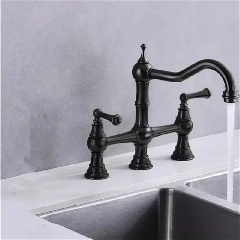 Brushed Gold Kitchen Faucet Gold Pot Filler Tap Deck Mounted Black Hot Cold  Black Sink Tap Spout  Brass