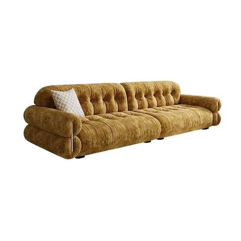 French retro brown sugar cloud sofa size apartment living room three people straight row fabric sofa versatile chenille velvet