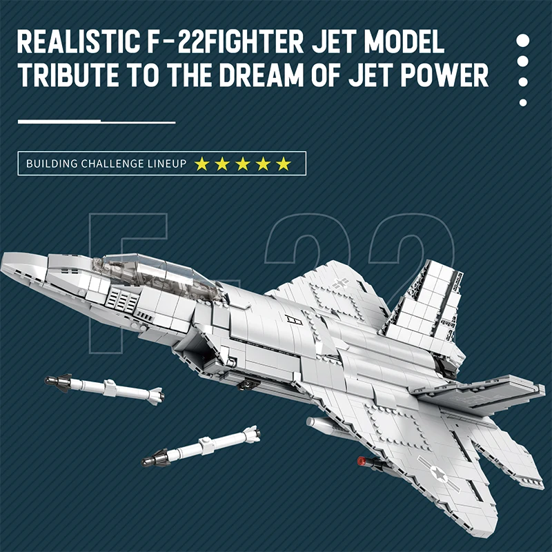 Technical USA F22 Raptor Stealth Strategic Fighter Building Blocks Supersonic Airplane Model Bricks Boy Toys Adult Gift for Kids