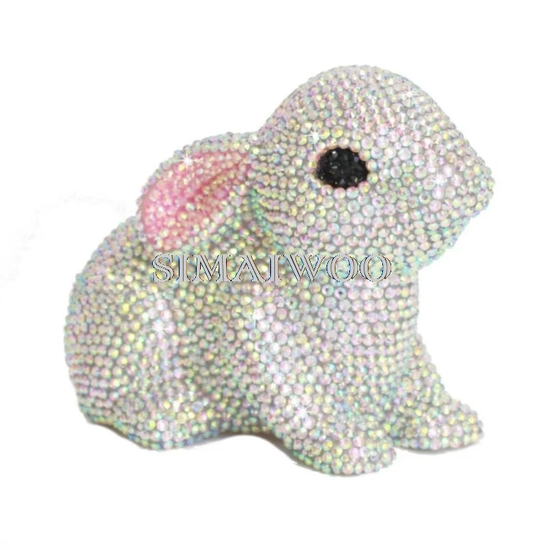 DIY Rhinestone Rabbit Night Lamp Bling-bling Animal Statue Shiny Crystal Home Exhibition Handcraft Cross Stitch Luxury Kid Gift