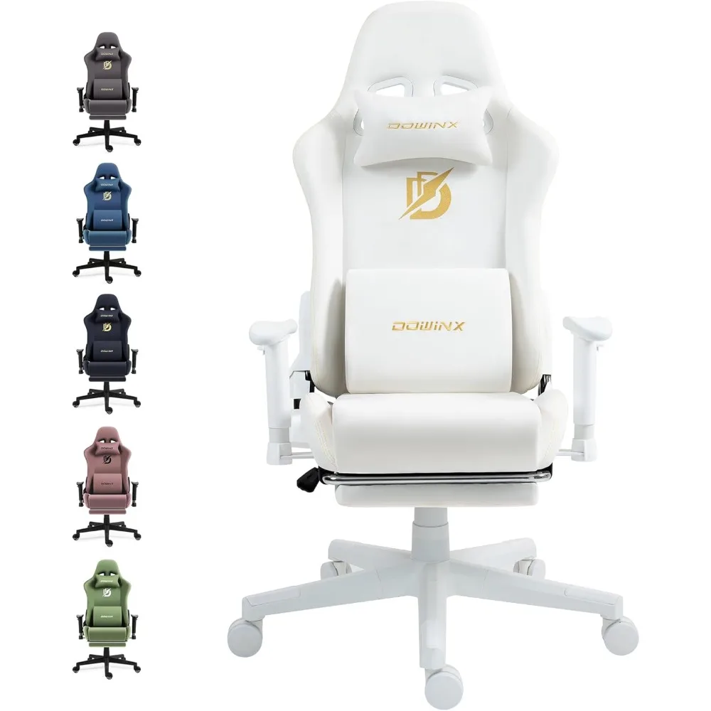 كرسي ألعاب مصنوع من قماش الجلد السويدي، كرسي كمبيوتر مريح مع دعم قطني للتدليك ومسند للقدمين، مستلق عالي الظهر #1