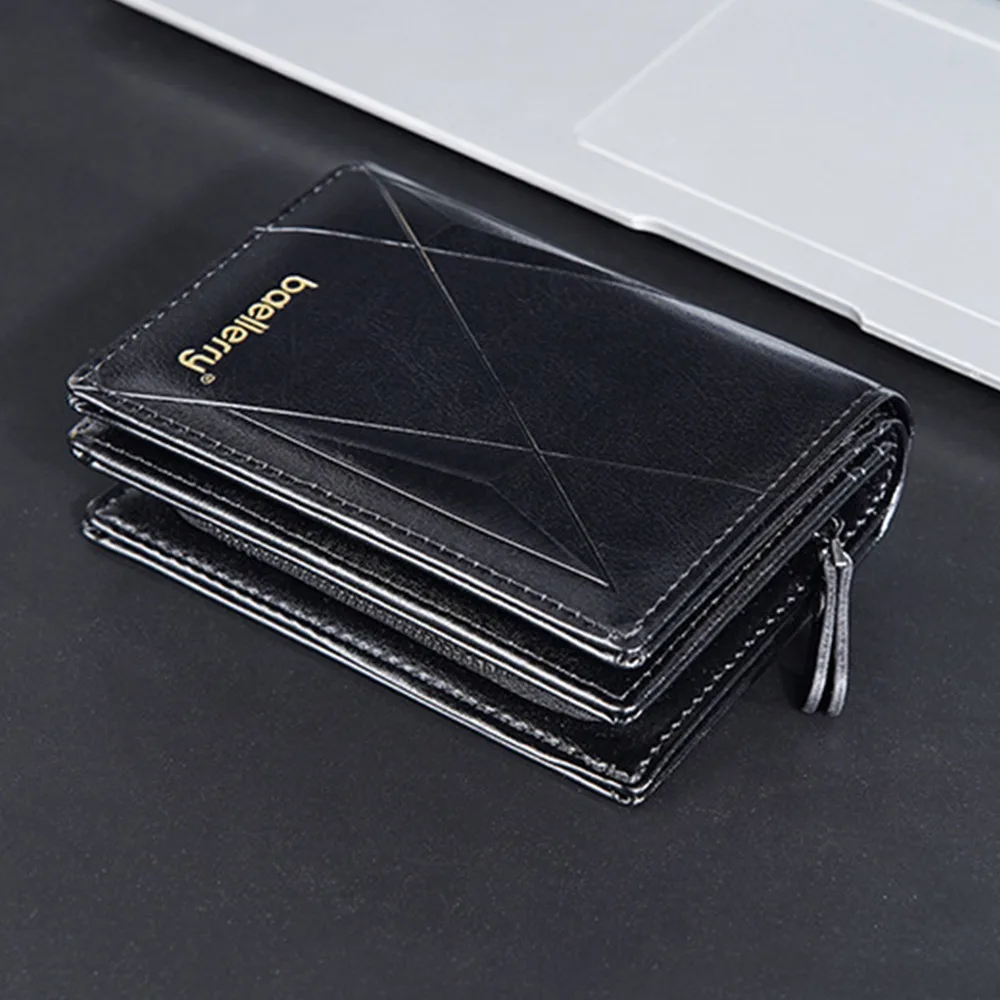 High Quality PU Leather Men's Short Wallet Soft Zipper 2 Fold Wallets Classics Multifunction Men Card Holder Gift