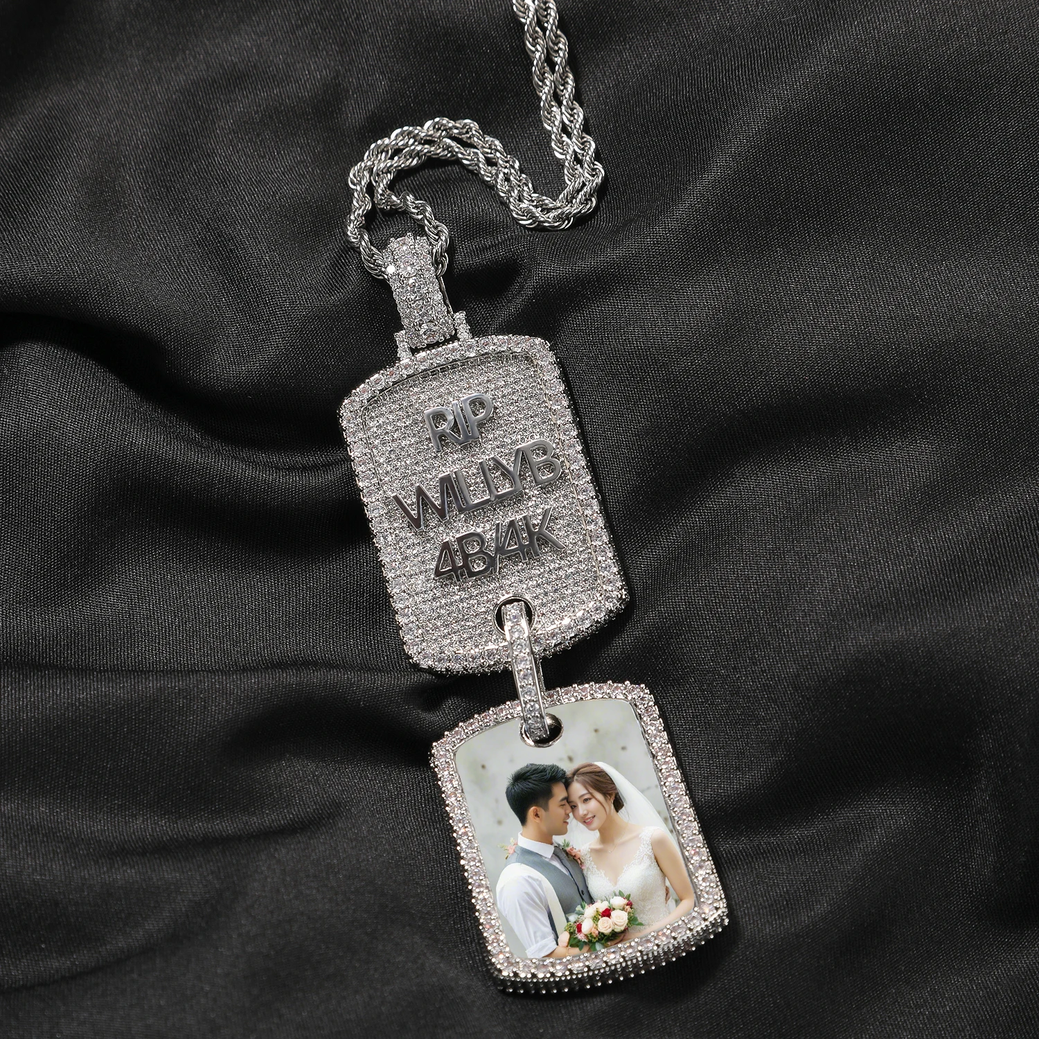 Custom Picture and Name Pendant Necklaces Iced Personalized Cubic Zirconia Rectangle Photo Charms Necklace Hip Hop Jewelry