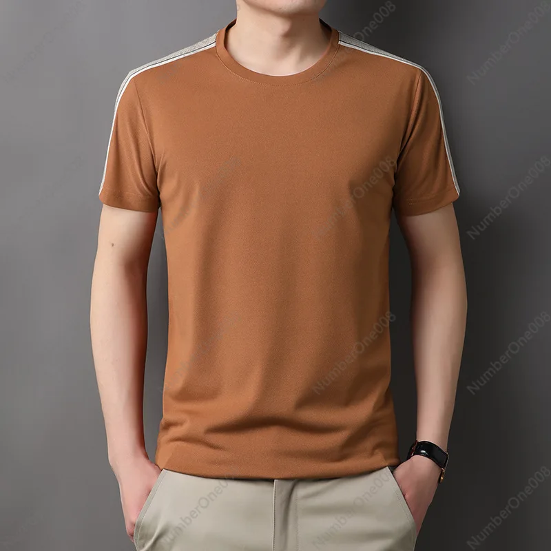 Out-of App Hair Round Neck Men's Short-sleeved T-shirt Casual Solid Color Splicing Loose Washed T-shirt Men's Bottoming Shirt