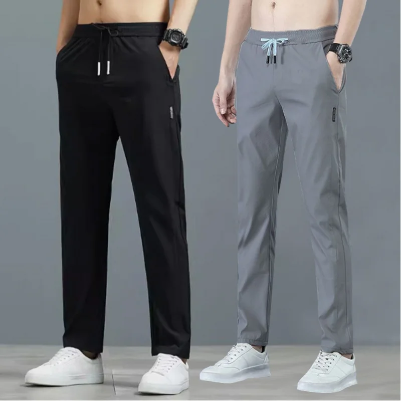 

Summer Thin Quick-Dry Men's Sports Pants Silk Ultra-Thin Loose Casual Straight-Leg Trousers