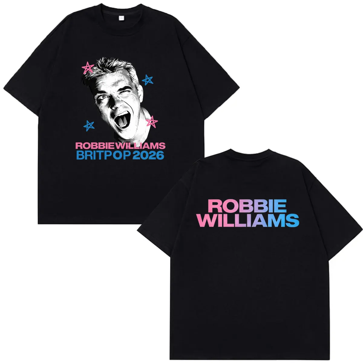 Robbie Williams BRITPOP 2026 Tour Print TShirt Men Women Pop Rock Gothic Punk T-Shirt Short-sleeved Loose Casual Cotton T-shirts