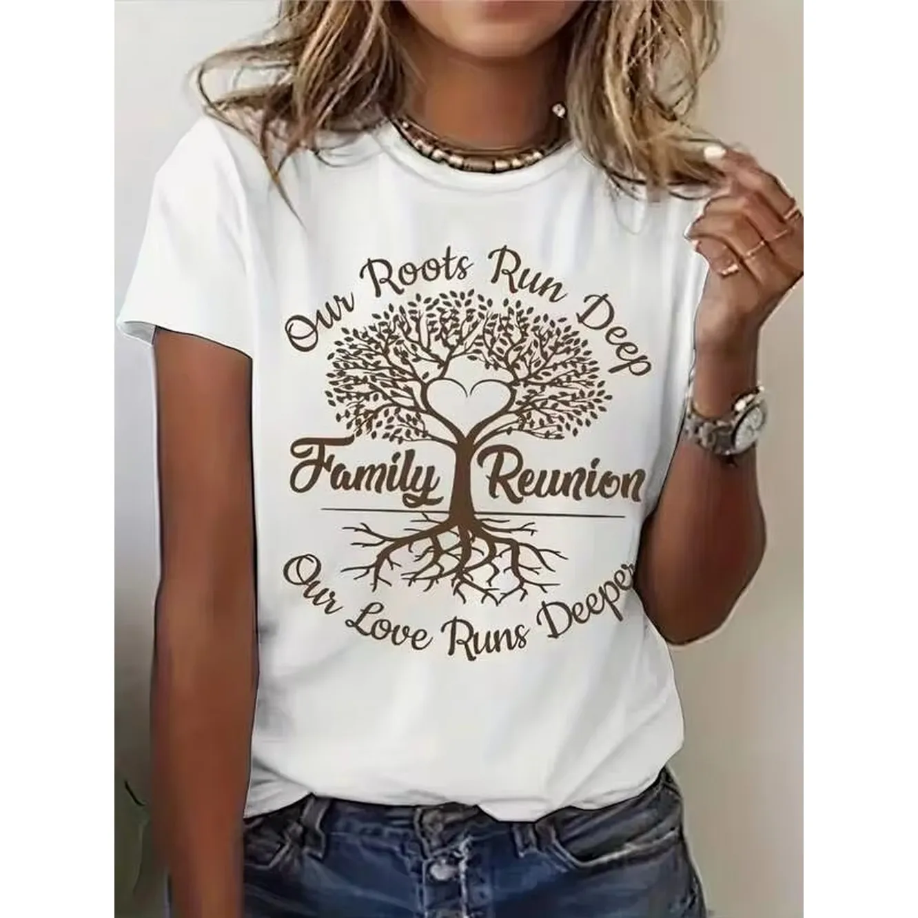 Women's Summer Short Sleeve Crew Neck T-Shirt - Opaque Casual Top With Front & Back Graphic Prints Suitable For Summer & Spring - Machine Washabl