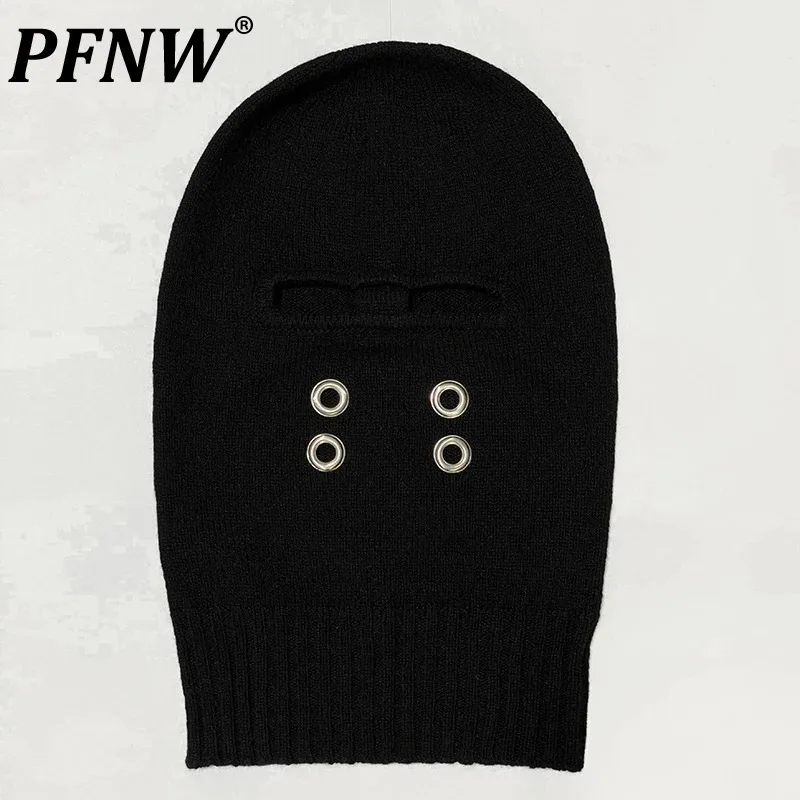 PFNW Autumn Winter Warm Knitted Wool Pullover Trendy Fashion Cock Eye Decoration Tide Black Hat Fashion Hats 28W5721