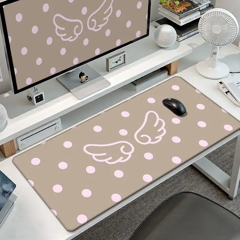 Leather Desk Pad Protector Large Polka Dots Angel Wings Pink Mouse Pad Office Desk Mat Waterproof Non-Slip PU Desk Blotter Pad