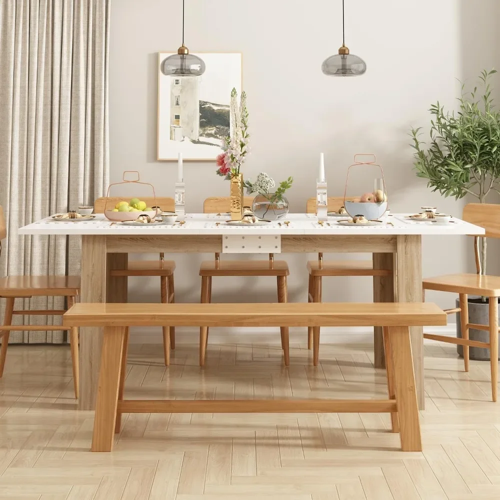 Extendable Dining Table for 6-10 People, Modern Wood Rectangular Expandable Kitchen Table Dinner Table for Dining Room