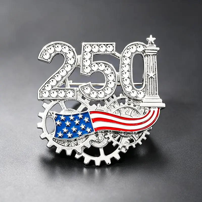 250th USA Anniversary Commemorative Brooch Set Sparkly Rhinestone American Flag Anti-Rust Alloy for Holiday Parades Souvenirs