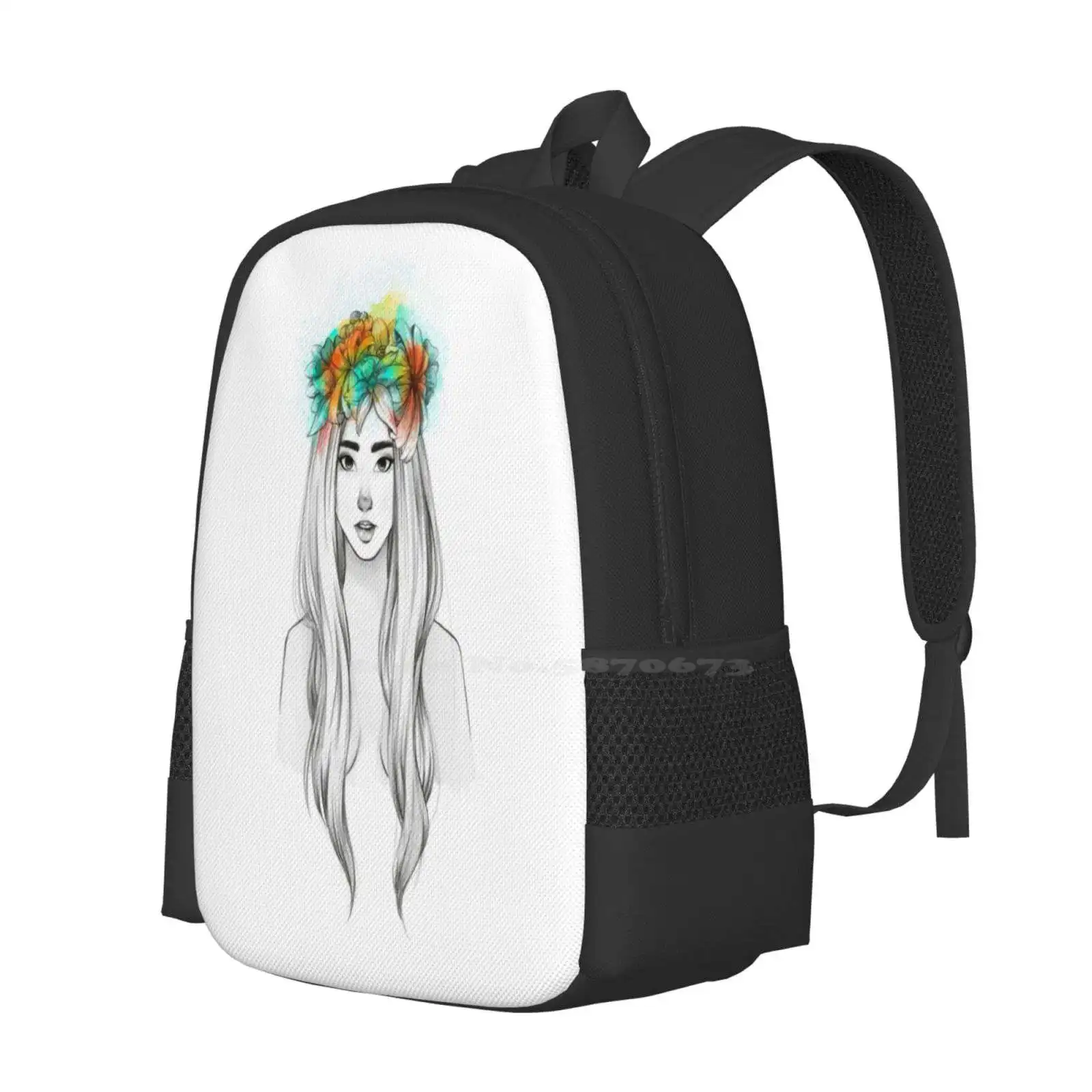 Flower Queen Large Capacity School Backpack Laptop Bags Flower Queen Girl Woman Nature Photoshop