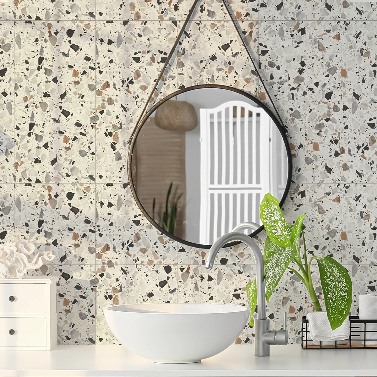 10PCS Multi-color Gray Vintage Terrazzo Pattern Self-adhesive Waterproof Floor Sticker Home Decoration Non-slip Decorative Wall