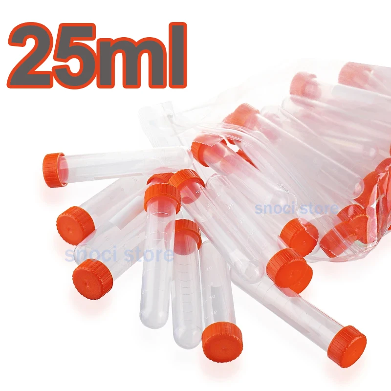 25ML Laboratory Sample Screw Round Bottom Plastic Test Tube Ep Tube with Scal/ without Scale Screw Cap Centrifuge Tube 50/100Pcs