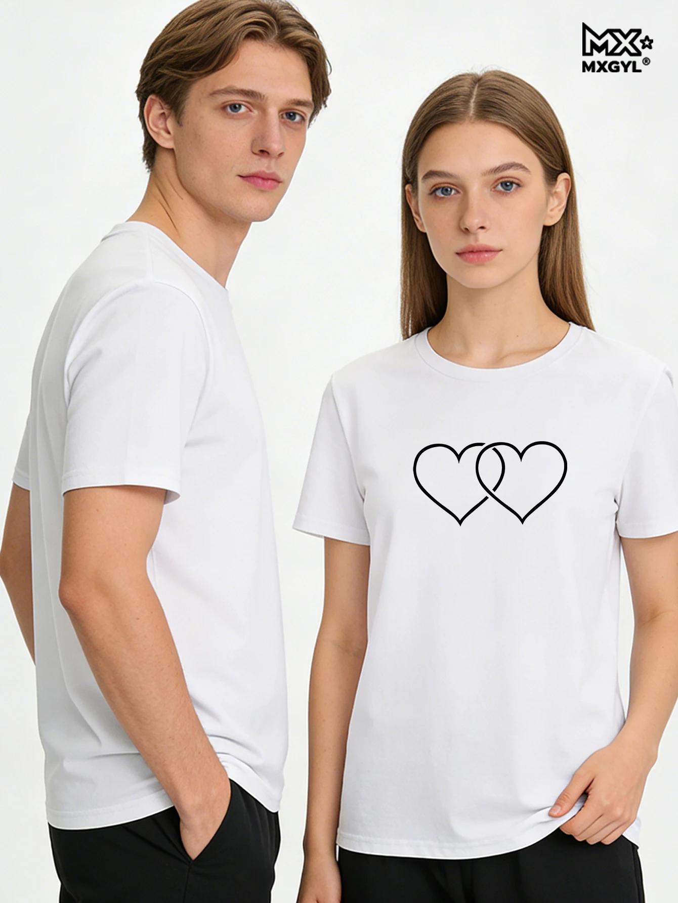 

2026 New Style Heart-shaped Print Thin Couple Tops Print Summer Short Sleeve T-shirt Women Clothes Aesthetic Graphic T Shirts