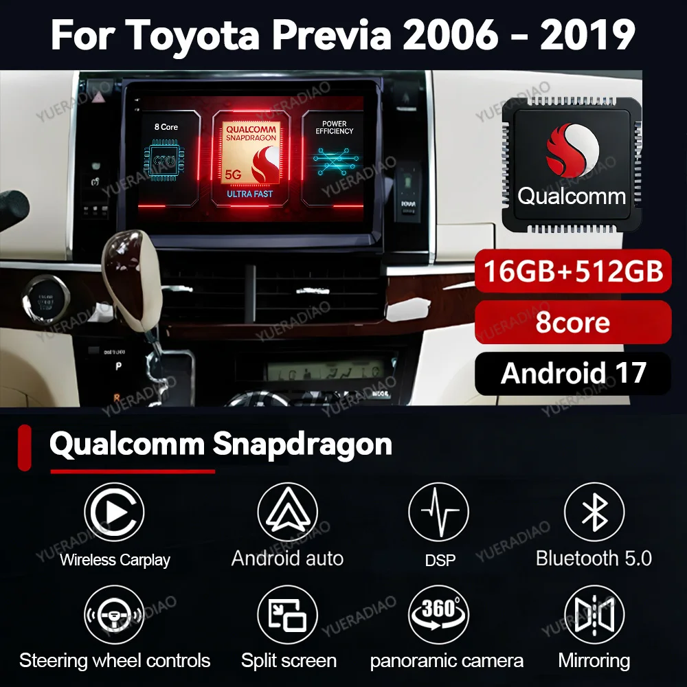 Android 17 Car Radio For Toyota Previa 3 III XR50 Estima 2006 - 2019 RHD Carplay Auto Multimedia Video Player NAVI GPS 4G+WIFI