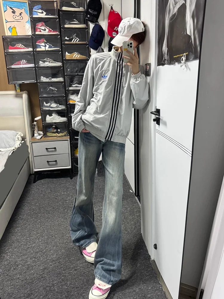 

American High Street Lightning Pattern Men's Design Sensation Cleanfit Flared Jeans Straight Leg Micro Flared Cotton Casual J...