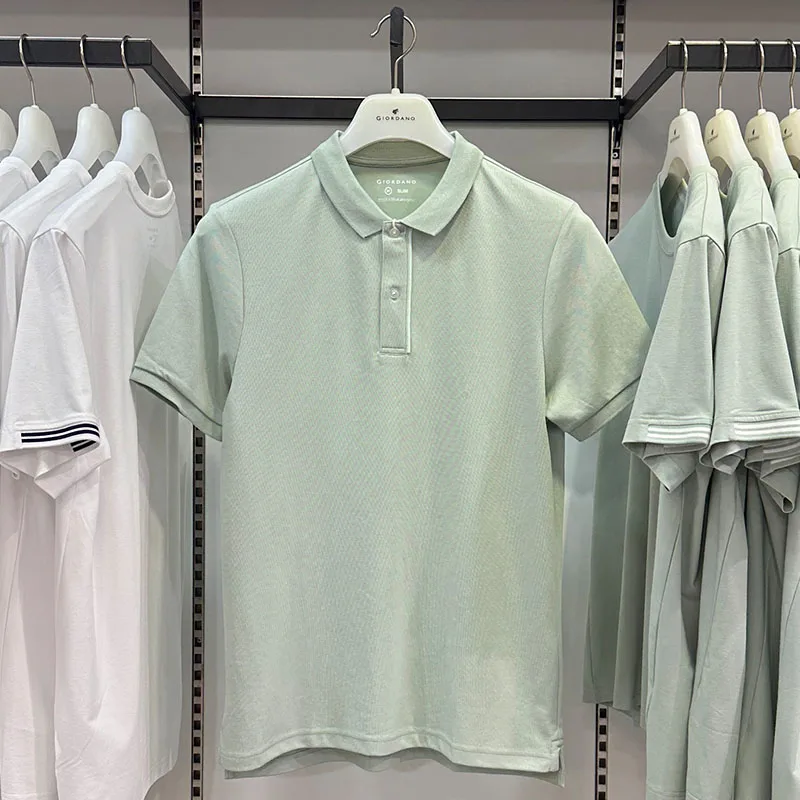 

Giordano Men's Pure Color Cool Feeling irt Summer ort Sve Turn-down Collar Faion Versatile Top Stand Fit