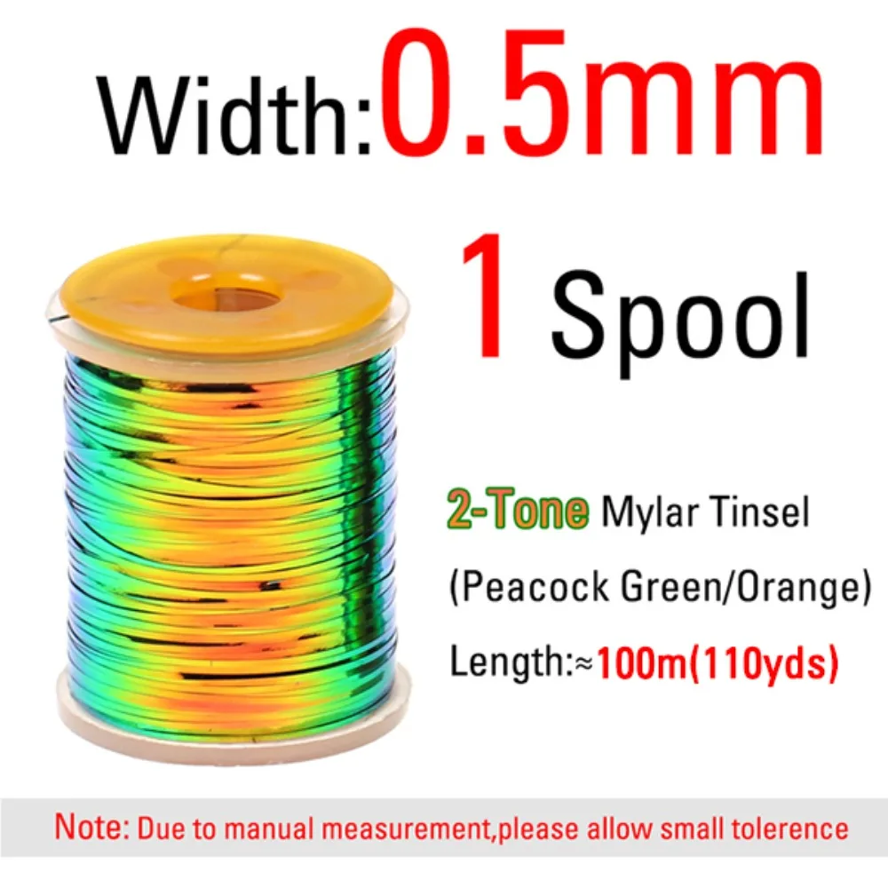 Midges 0.5mm - 2mm Two Tones Flat Tinsel Peacock Orange Tinsel Fly Tying Tinsel Wet Flies Body Midges Nymphs Tying Materials