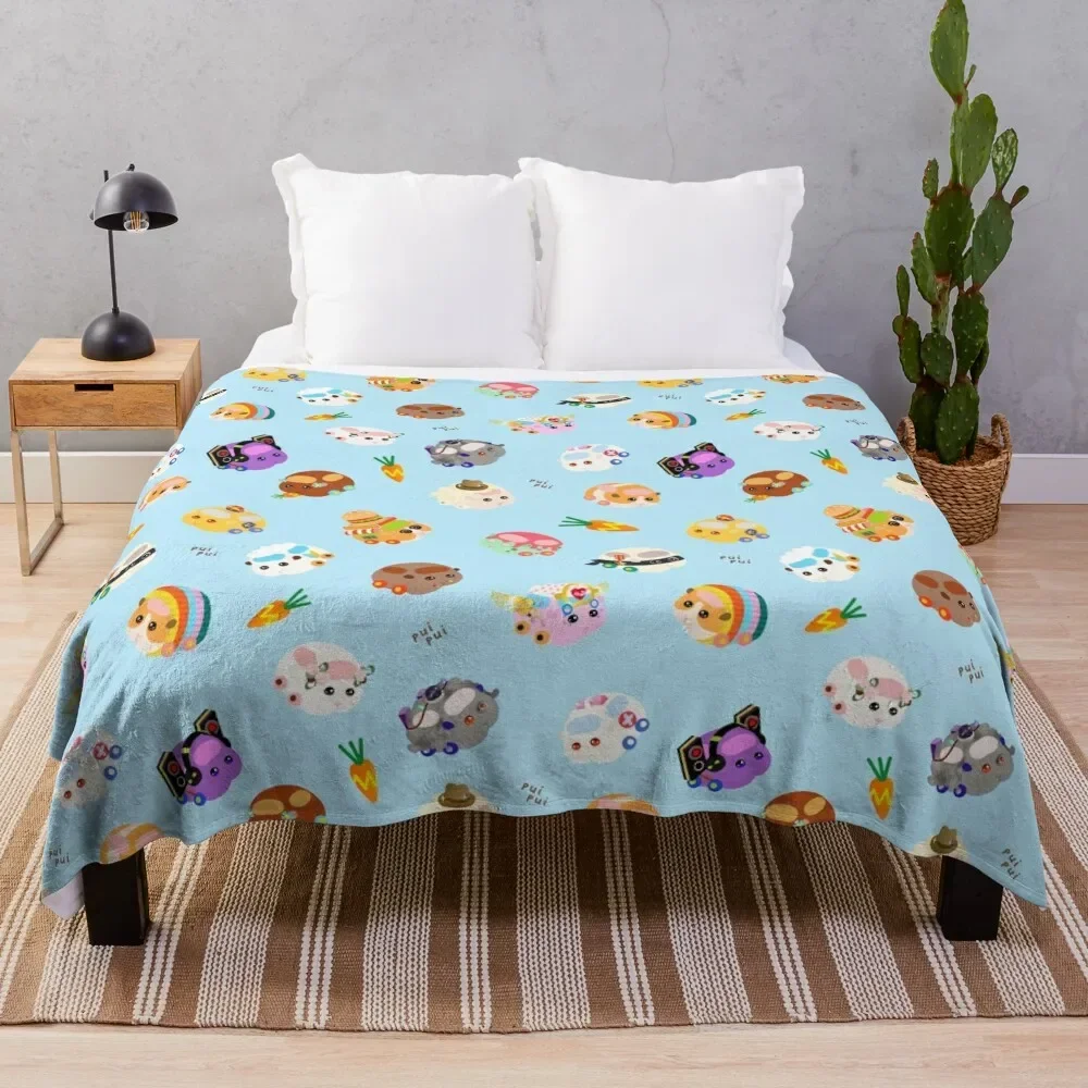 Pui Pui Molcar Assorted Characters Toss Design - Blue Throw Blanket For Baby Large Sleeping Bag Blankets